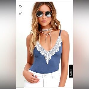 Lulus Immortal Realm Blue Suede Bodysuit